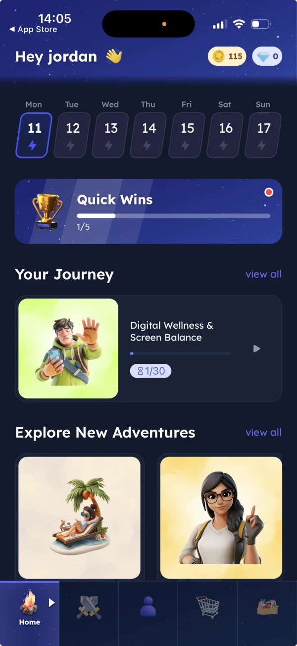Herochall app screen